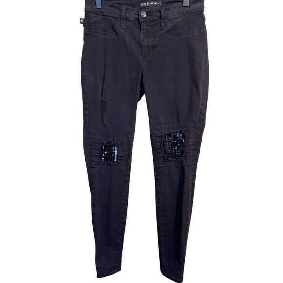 Rock And Republic Jeans Kashmiere Womens Black Size 8M Distressed Sequin - Picture 1 of 10